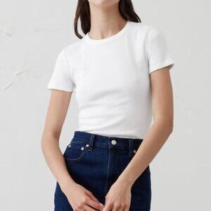 Banana Republic Women White Ribbed Crewneck Tee T-shirt Size XXS Short Sleeve